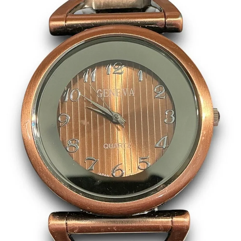 Geneva Y2K Vintage Bronze Bangle Cuff Style Fashion Wrist Watch